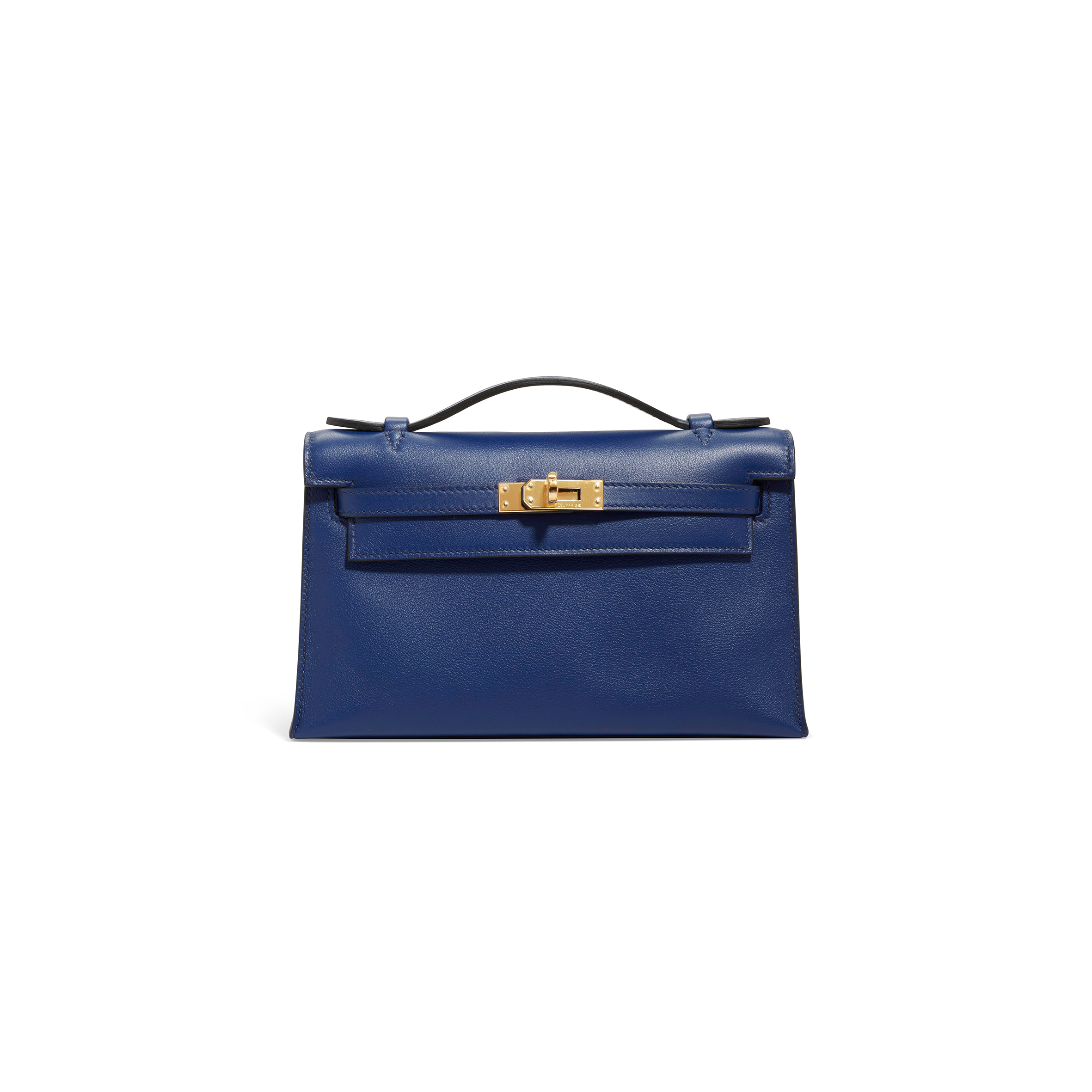 HERMÈS A BLEU SAPHIR SWIFT LEATHER KELLY POCHETTE WITH GOLD HARDWARE (22*14*7cm) 